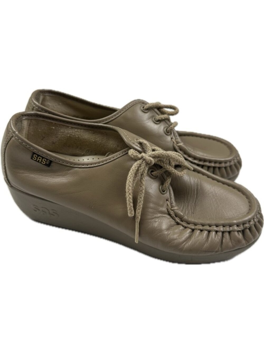 SAS Women's Siesta US 7 Mocha Tan Lace Up Moc Toe Comfort Loafer Shoes